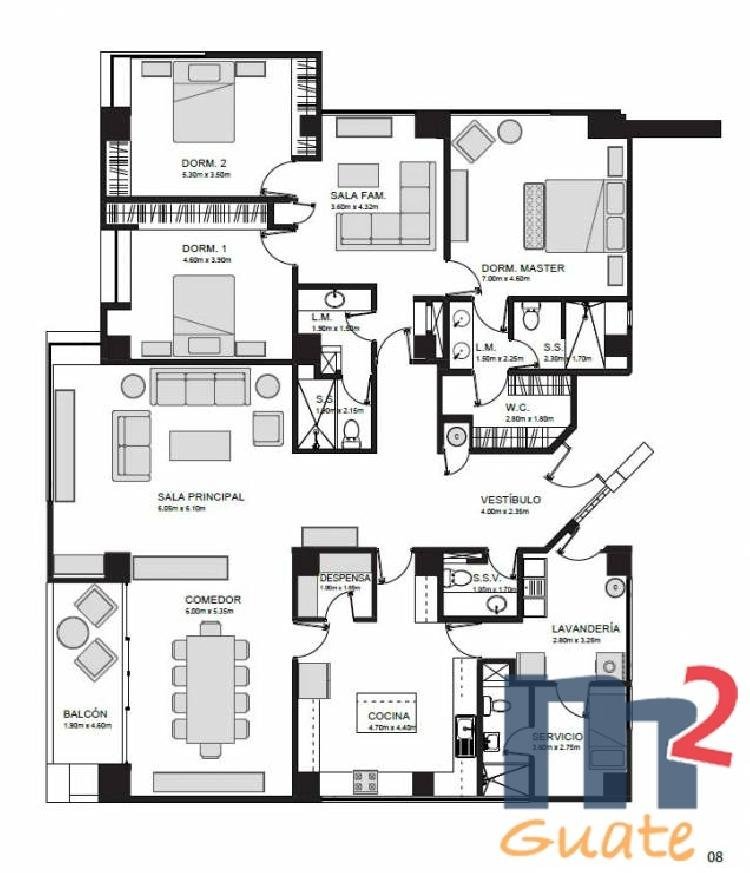 Apartamento de 270 m2 de construcción en Venta, Zona 15