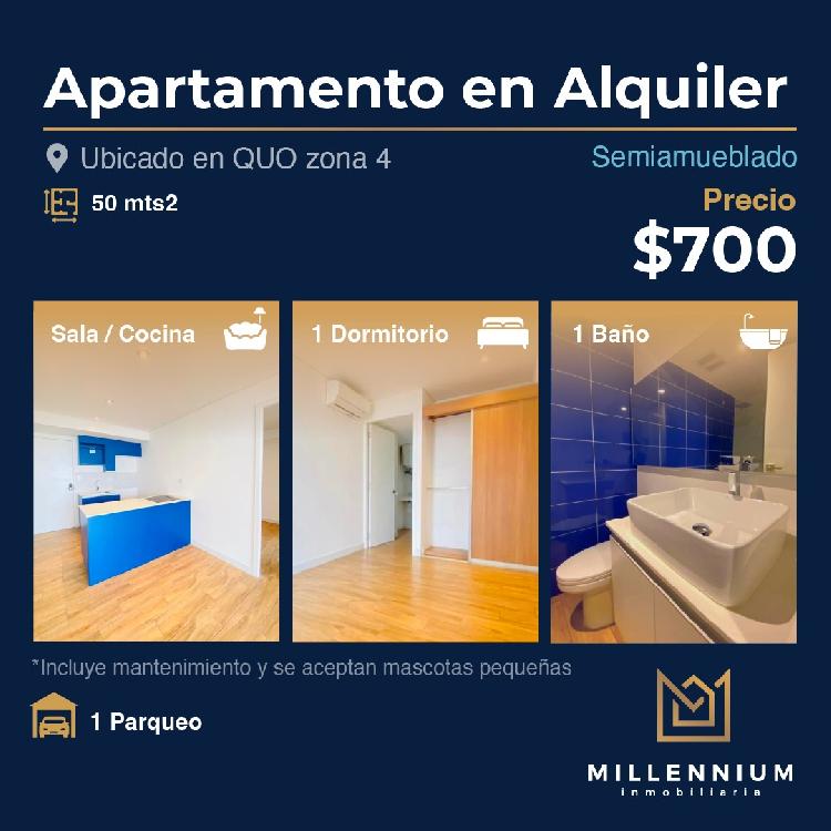 Renta de apartamento semi-amueblado en QUO zona 4
