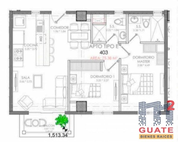 Apartamento de 75.38 m2 de construcción en Renta, Zona — foto 3